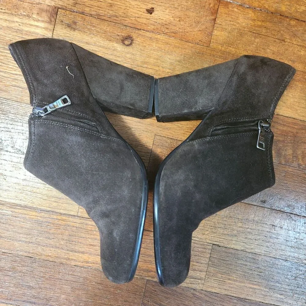 Prada Ankle Boot, side zip Sz 38.5 Milano Brown Suede Leather, 3.75